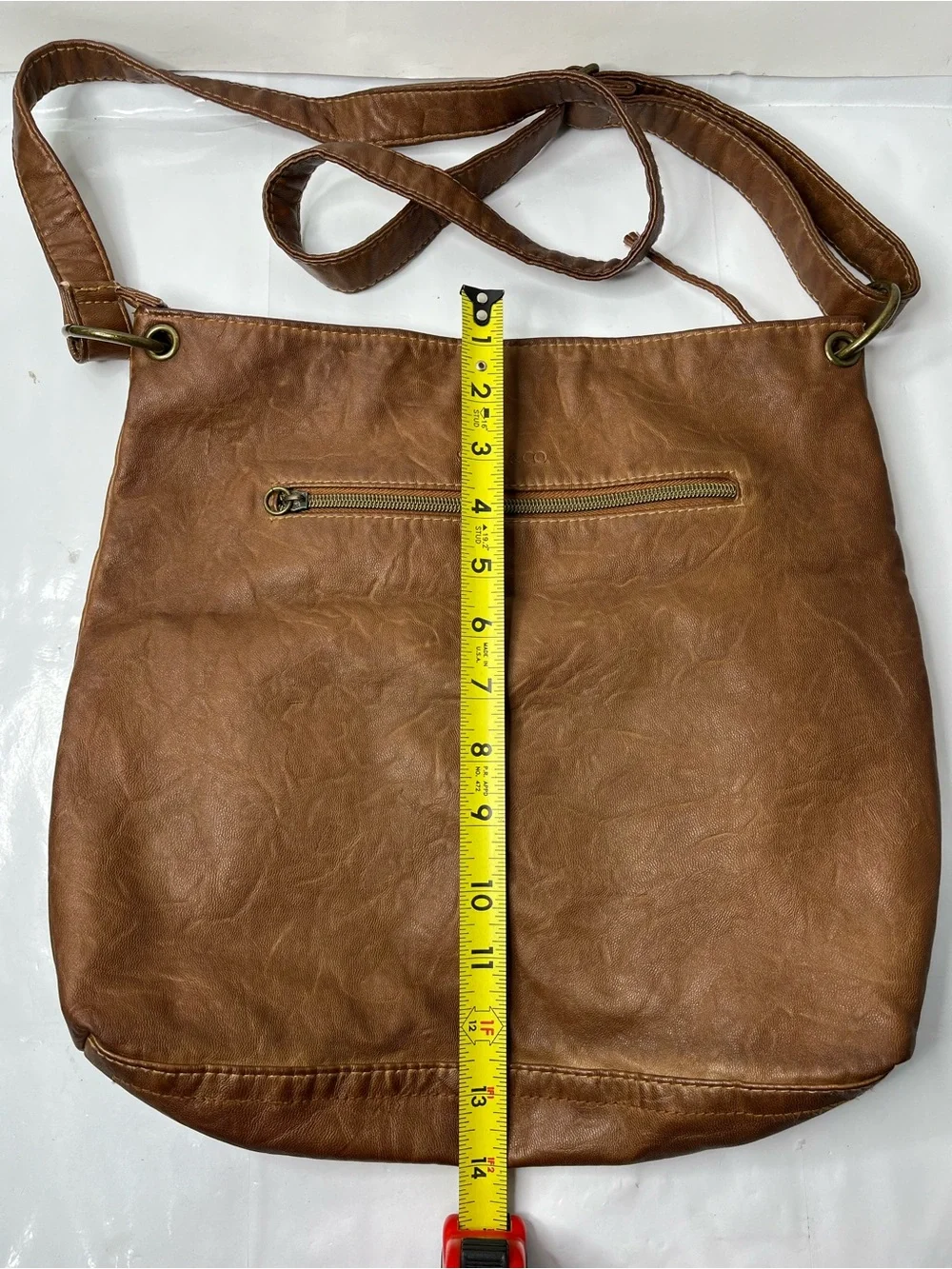 Stone & Co. Tan Leather Messenger Bag with Brass Accents